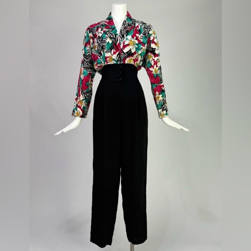 Vintage 1980s Bold Floral Jumpsuit, S-M